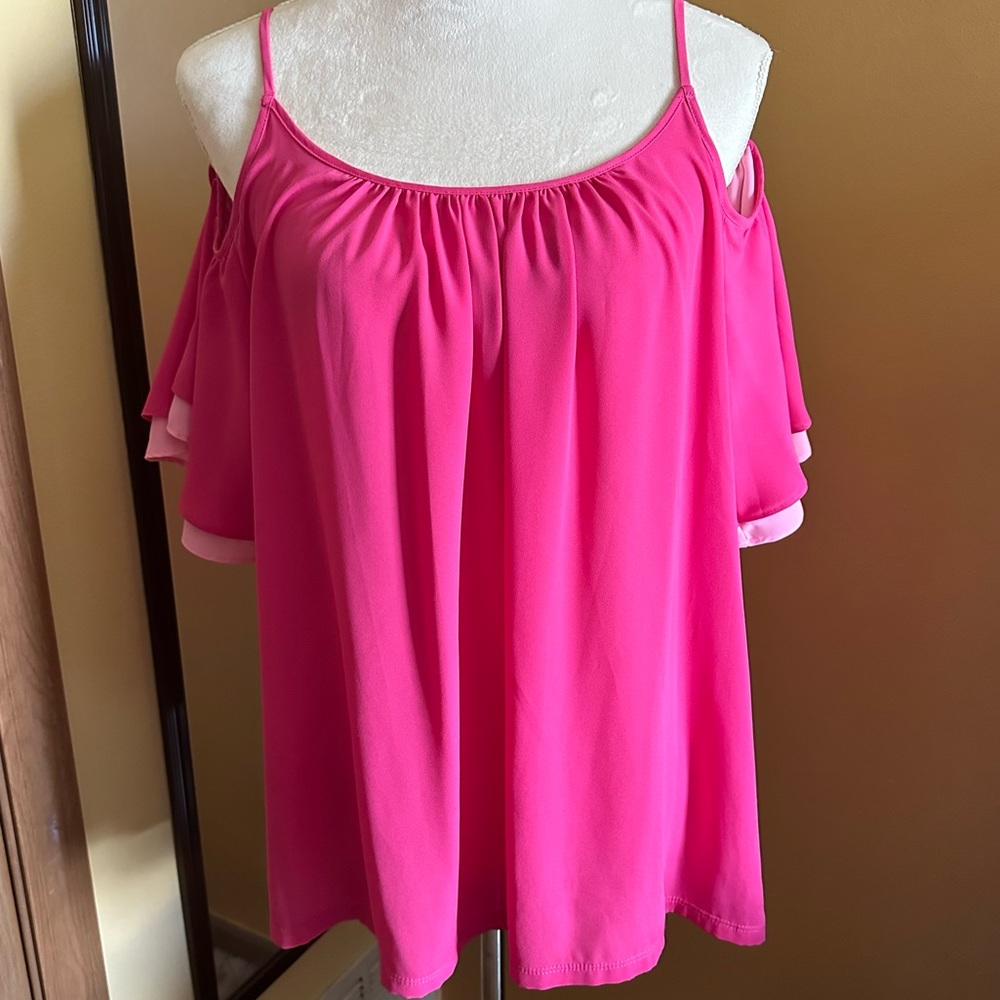 INC International Concepts Pink Cold-Shoulder Short Sleeve Top, NWOT, XL